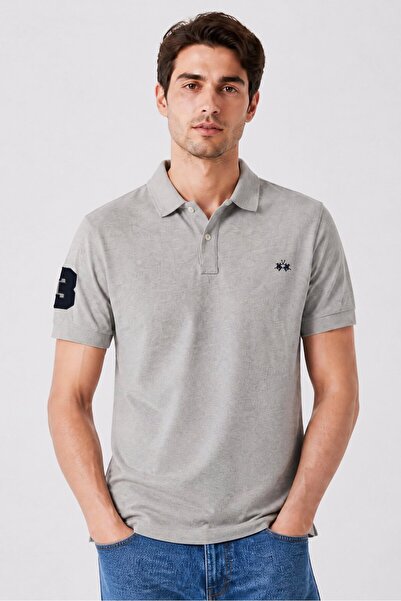 La Martina Men Regular Fit Embroidered Logo Short Sleeve Polo Shirt, Grey