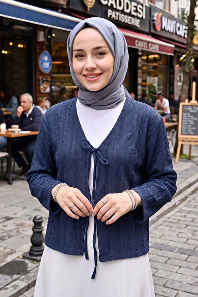 Modestim Tesettür Kadın Lacivert Pileli Ön İki Bağlamalı Tesettür Giyim Trend...