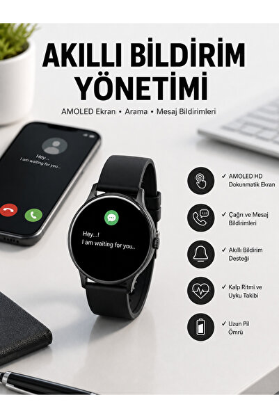 Genel Markalar Akıllı Saat Çok Fonksiyonlu Sesli Görüşme NFC Uyumlu Amoled Ek...