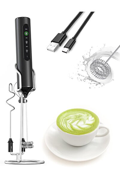 STARSTAR 3-in-1 rechargeable electric milk frother with stand, LED display, a...