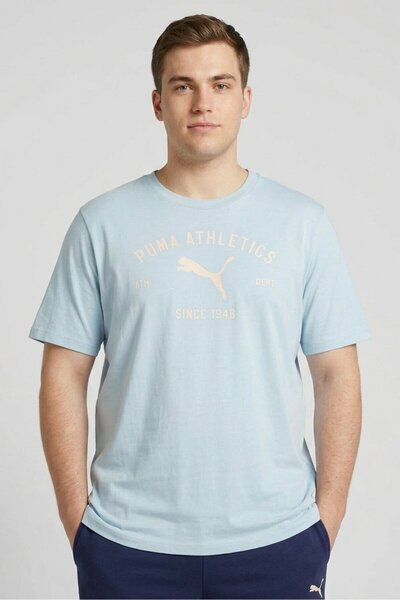 Puma Men Sportswear Fit Short Sleeve Graphic Print Outdoor T-shirt, Light Blue