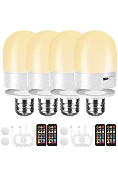 Morvena Picks 4 bucăți Becuri LED RGB reîncărcabile E27 cu telecomandă, lămpi...