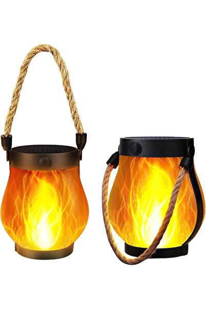 STARSTAR set With two outdoor solar-powered flame lanterns with realistic fla...