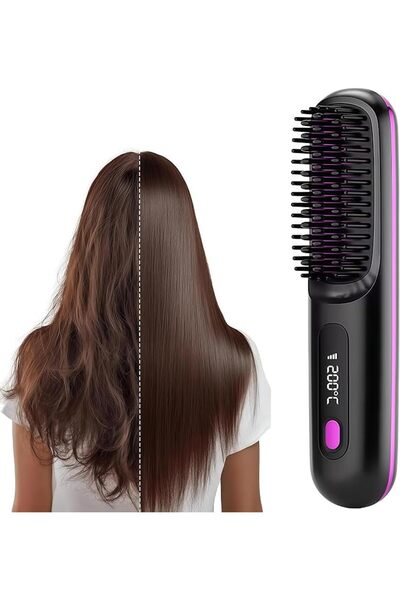 STARSTAR Professional Cordless Straightening Brush for Short Hair with Temp D...