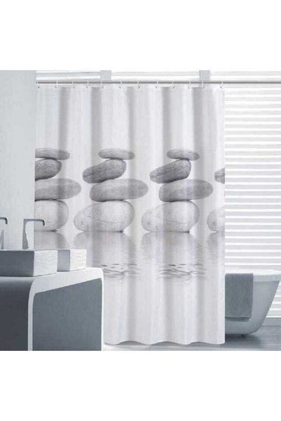 Morvena Picks Perdea de duș - imprimeu cu pietricele - impermeabilă - 180x180 cm