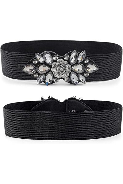 STARSTAR Rhinestone elastic belt, black crystal loose belt, floral tight belt...