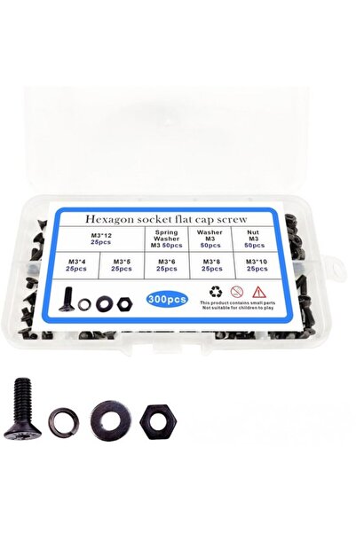 STARSTAR Assortment Box - Bolts - 300-piece Black M3 Scraper Head Bolts and N...