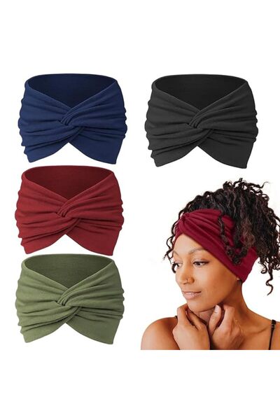 STARSTAR 4-pack 7-inch extra-wide bohemian elastic headbands for women's summ...