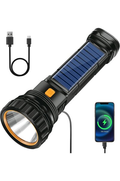 STARSTAR Solar-Powered LED Flashlight, USB Rechargeable Emergency Flashlight,...