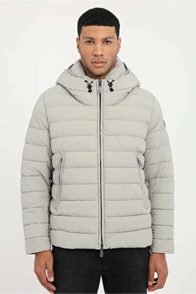 Dufy Men's Slim Fit Hooded Light Gray Coat