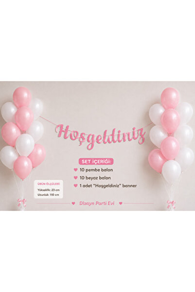 Dizayn Parti Evi Hoşgeldiniz Banner Süsleme Seti – 20 Balonlu Mavi veya Pembe...