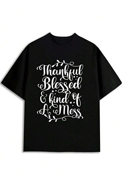 45 BPM قميص رجالي مطبوع عليه "Gratitude & Blessings Mixed"، قميص صيفي أسود، م...