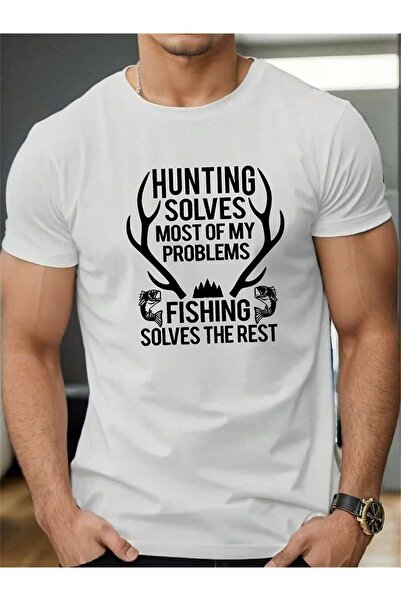 LİNA06 قميص رجالي كاجوال مطبوع عليه HUNTING AND FISHING، قماش ناعم وسريع الجف...