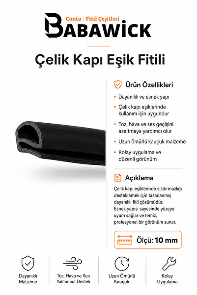 BABAWİCK Çelik Kapı Geçmeli Kapı Altı Eşik Fitili Siyah Renk 5 Metre
