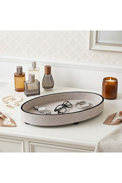 Sagebrook Home 17" GRATIOT CREAM SUEDE TRAY