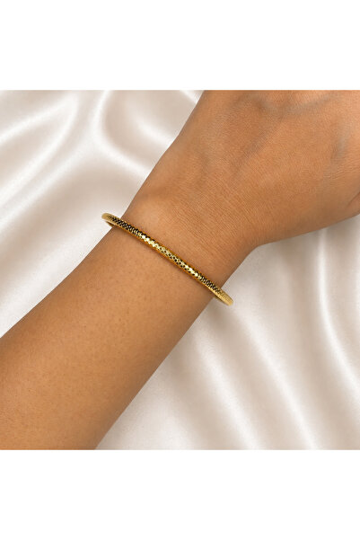 Yonida Jewelry Çelik Bangle Bilezik Gold Renk Desenli İnce Tasarım