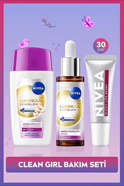 NIVEA SPF50+ Güneş Koruyucu Luminous630 Skin Glow Yüz Kremi, Serum ve Berry R...