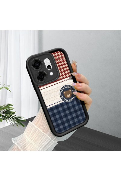 CHICASELUX Oppo Reno14 Pro Compatible Cute Bear Protective Case, Mix of Plaid...
