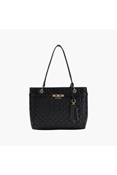 Guess Idra Diamond Quilted Double Handle Tote Bag with Zipper Closure