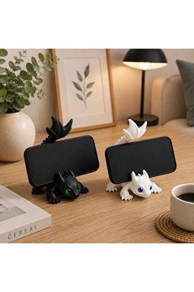 MYCRAFT3D 2'li Ejderha Tasarımlı Telefon Standı – Siyah & Beyaz Dekoratif Tel...