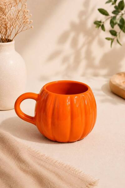 HAZARPAZAR Bal Kabağı Tasarım Seramik Kupa Bardak, Pumpkin Serisi Seramik Kup...
