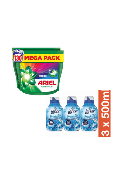 Ariel Pachet 130 capsule Detergent Color + 3xLenor 36 spalari Fresh Wind