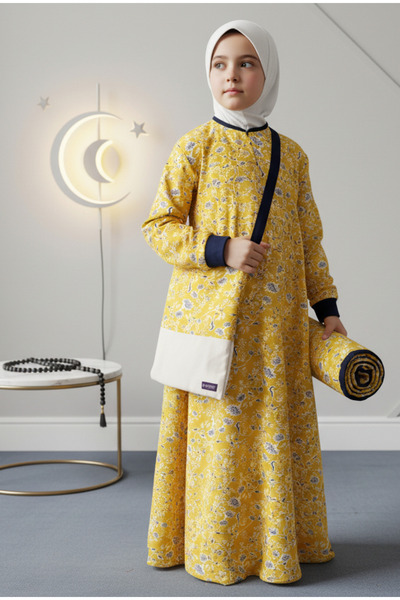Artemea By Styli Girls Printed Prayer Dress with Mat and Bag Set