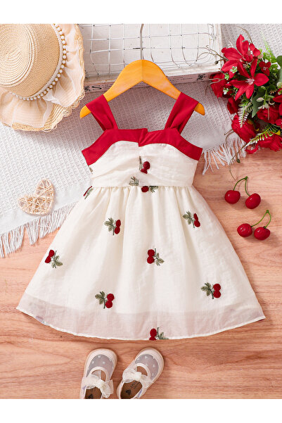 Take Two By Styli Girls Embroidered Cherry Strappy Dress