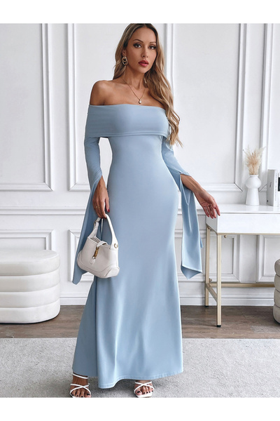 Styli Light Blue Off Shoulder Mermaid Maxi Dress