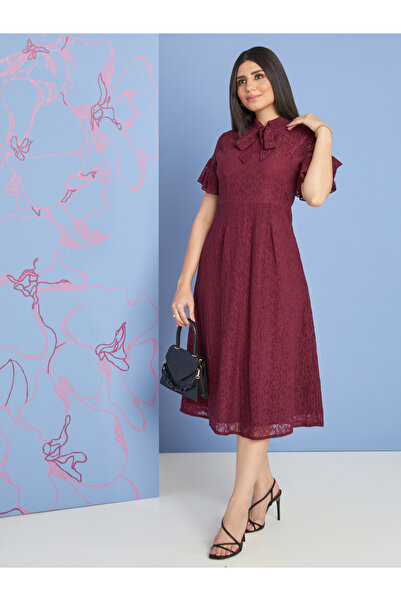 Styli Frill Short Sleeves Lace Overlay A-Line Midi Dress