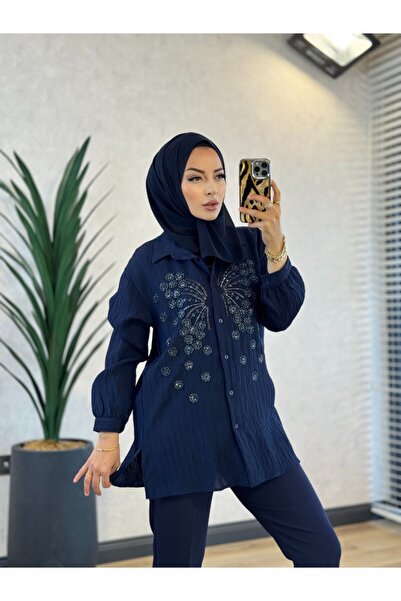 Lamazi Veil 2046 قميص لؤلؤي باللون الأزرق الداكن