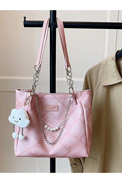 Take Two By Styli Pink Denim Quilted Shoulder Bag
