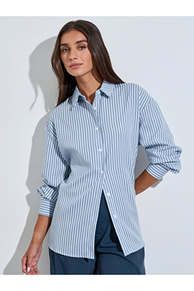 Styli Blue Striped Long Sleeves Oversized Shirt