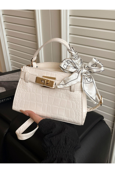 Take Two By Styli White Croc-Skin Textured Shoulder Bag