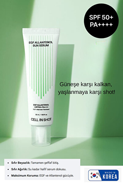 CELL IN SHOT EGF Allantenol Sun Serum SPF50+ Leke ve Yaşlanma Karşıtı İz Bıra...