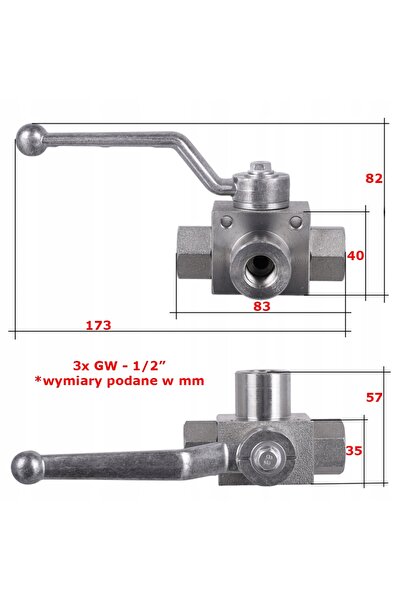 Techkar Robinet sferic cu 3 căi, 1/2, 400 bar, distribuitor hidraulic tip T c...