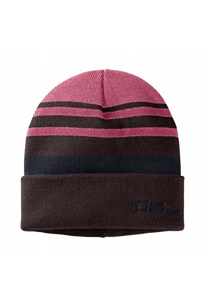 Jack Wolfskin Căciulă de iarnă pentru copii, tricotată în dungi, roz limonadă, M