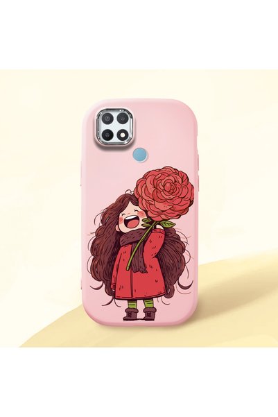 Hontinga Oppo A15 Compatible Case Camera Protector Pink Silicone Couple Phone...
