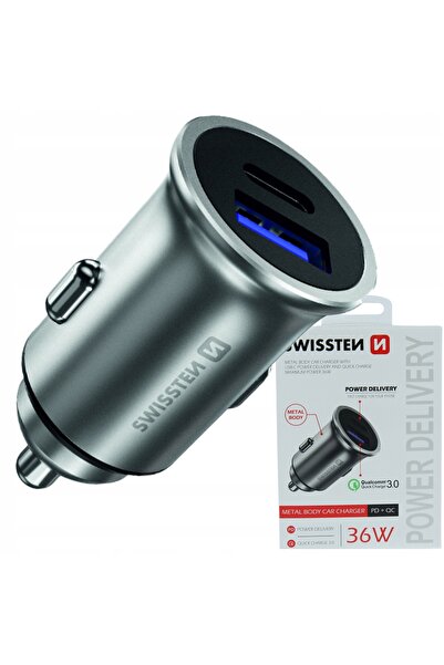 SWISSTEN Încărcător auto pentru brichetă USB și USB-C 36W
