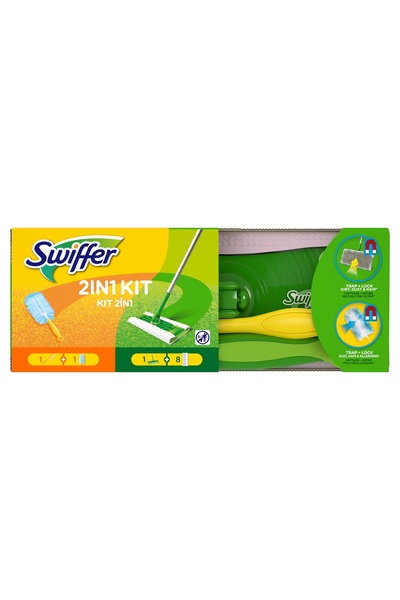Swiffer Set de 1 mop + 8 lavete, 1 cap de mop + 1 rezervă de perie pentru păr
