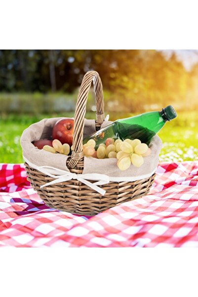 NO BRAND Coș de picnic din răchită, pentru plajă și călătorii, pentru transpo...
