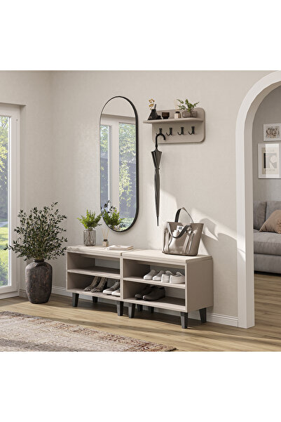ROOMART Nord Vestiyer Takımı Askılıklı, Modüler, Bench, Oval Aynalı Portmanto...