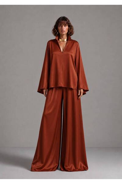 ROLLINDA STUDIO Salaş Bluz & Geniş Paça Pantolon Alt&Üst Saten Şık Takım