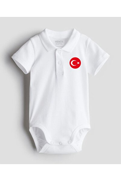 venüsdijital Ayyildiz Turkish Flag Printed Polo Collar Baby Body Zibin