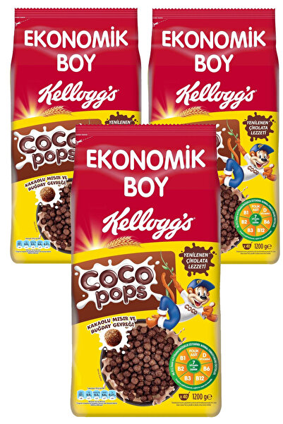 Kellogg's Coco Pops Çikolatalı Buğday ve Mısır Gevreği 1200 gr x 3 Adet