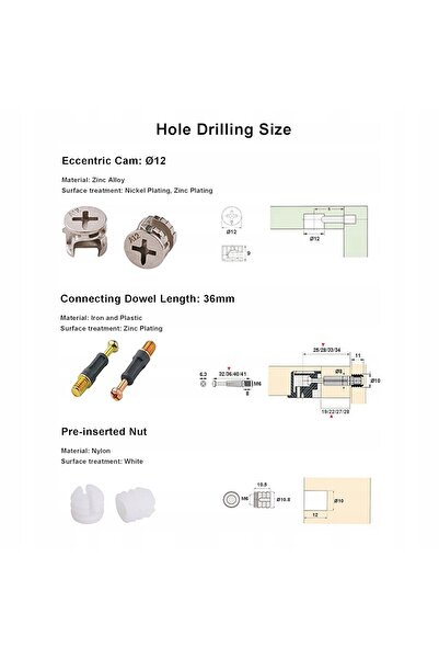 NO BRAND SET 34x ȘURUB DE MONTAJ EXCENTRIC M6x36mm PENTRU DULAP