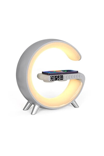 NO BRAND Lampă LED RGB 15W cu încărcător prin inducție + ceas + difuzor Bluet...