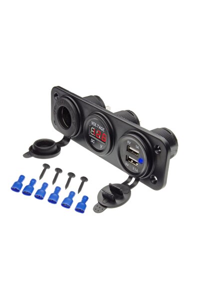 NO BRAND Priză brichetă auto 12V cu voltmetru și 2x USB 5V