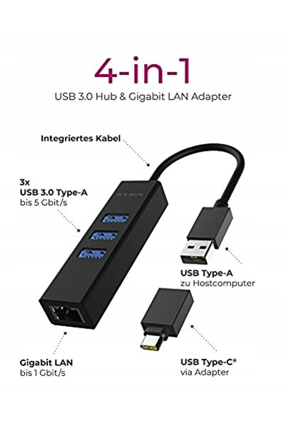 NO BRAND Hub USB ICY BOX cu 4 porturi: 3x USB A și LAN