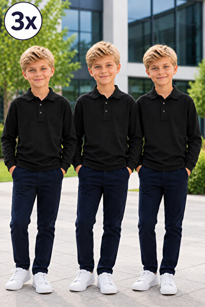 Yalçınoğlu Kids Pachet de 3 tricouri școlare premium cu guler polo, 100% bumb...